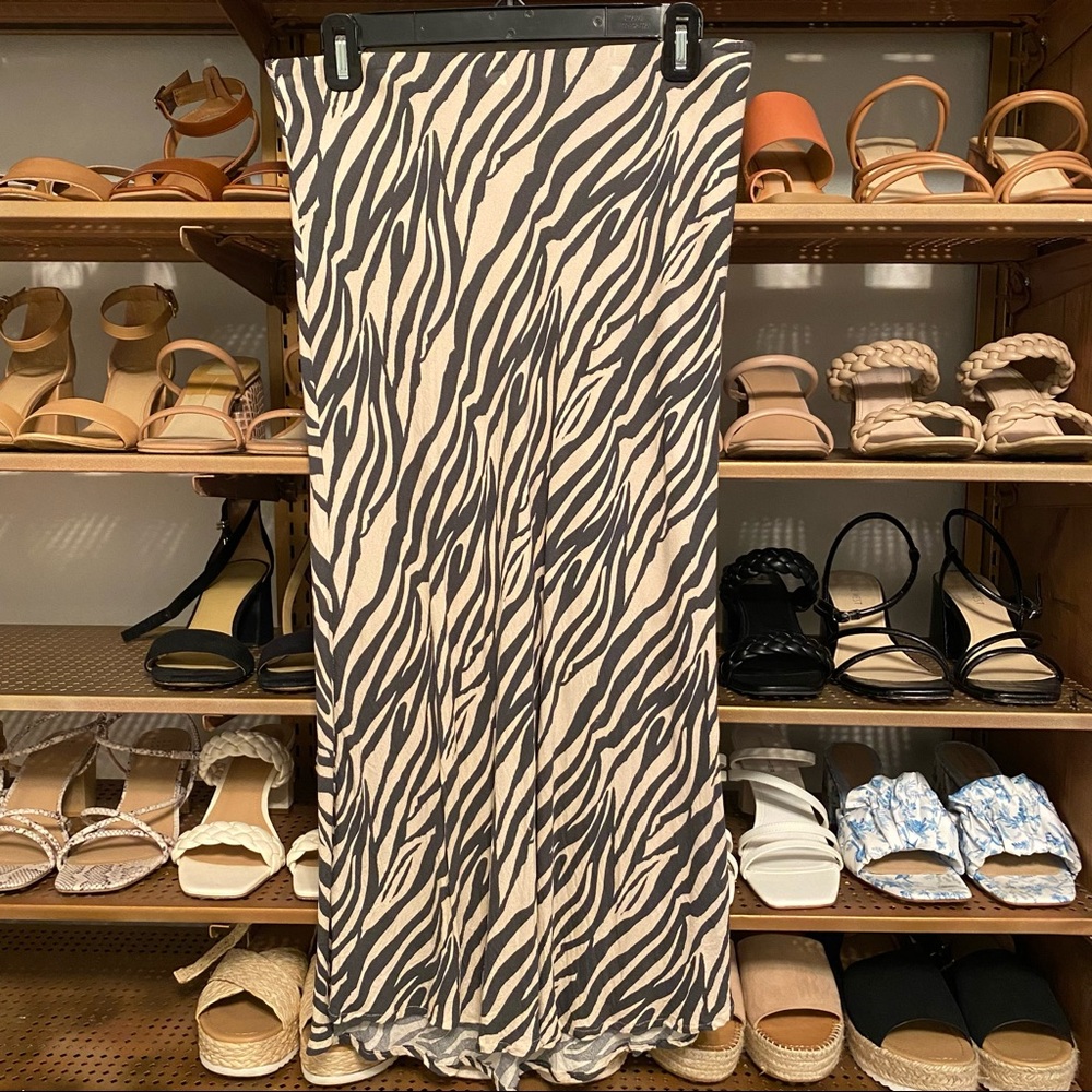 Cream & Gray Zebra Slip Midi Skirt